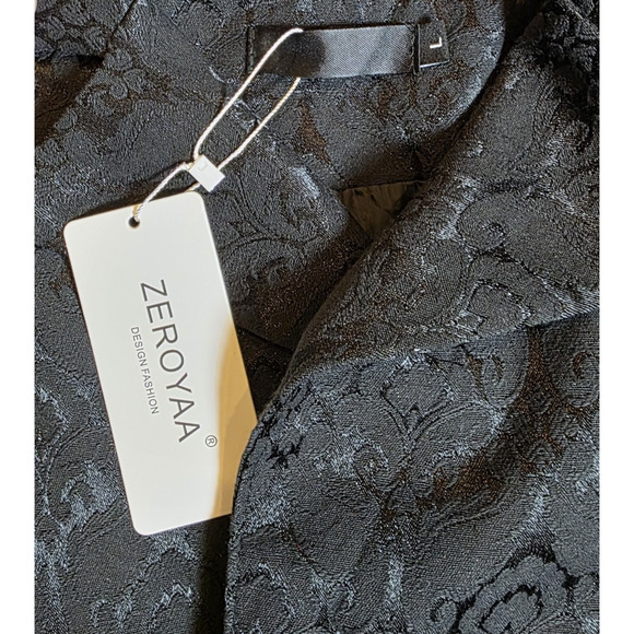 NWT Zeroyaa Black Jacquard Double-Breasted Vest Tailcoat L Gothic Steampunk - Picture 8 of 9